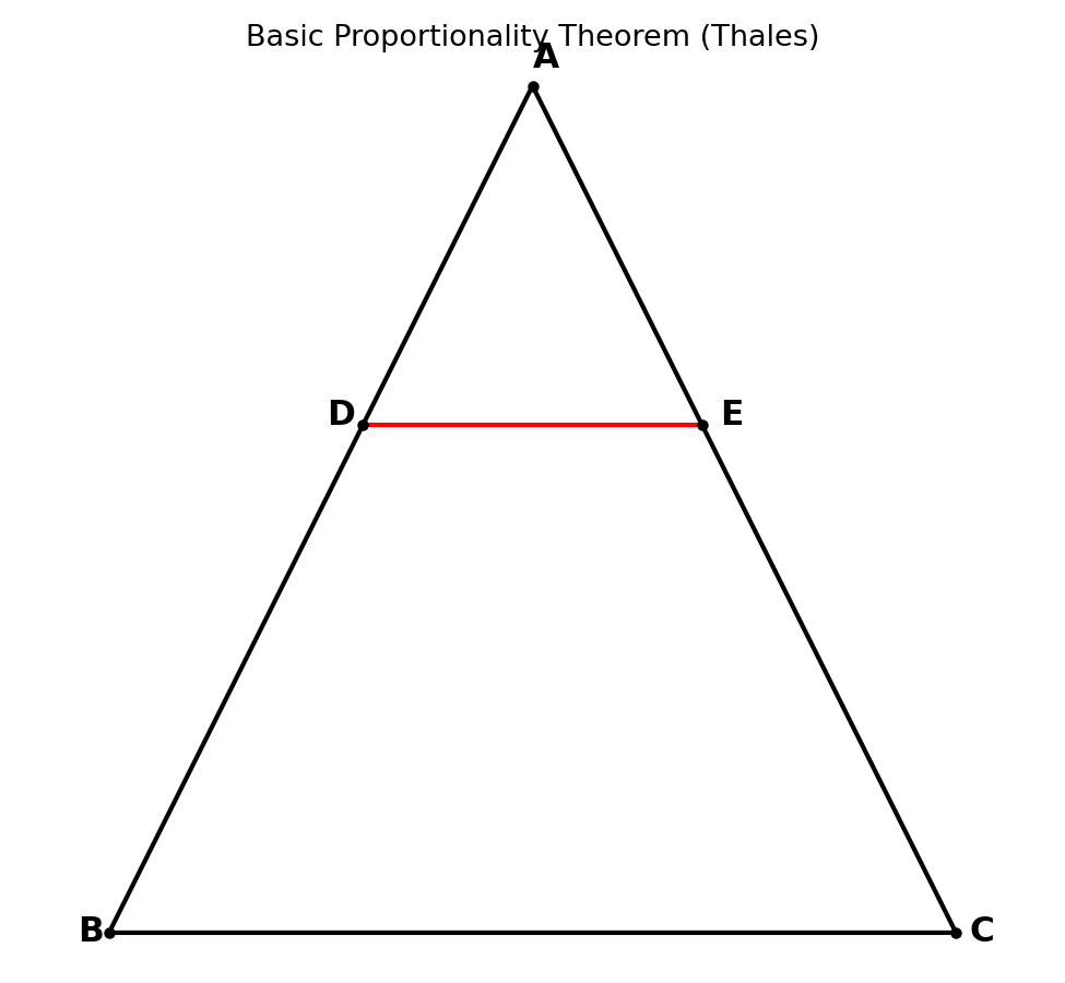 Basic Proportionality Theorem BPT Thales theorem diagram - triangle ABC me DE samantar BC